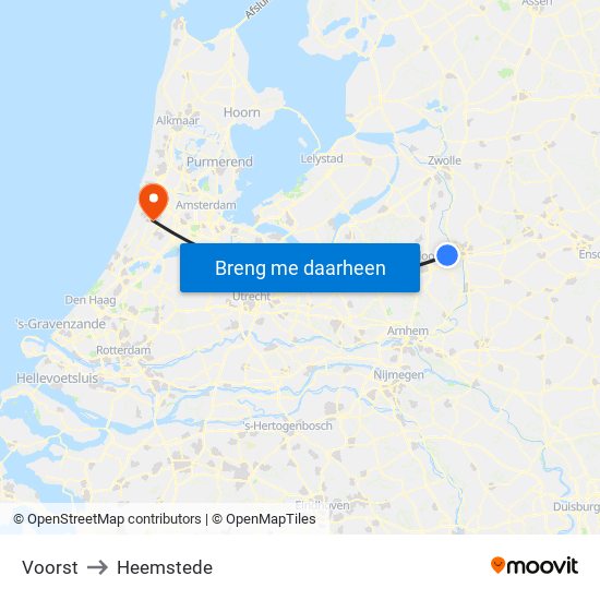 Voorst to Heemstede map