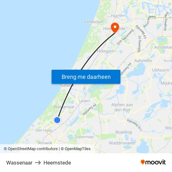 Wassenaar to Heemstede map