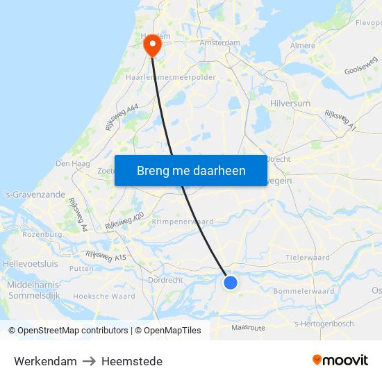 Werkendam to Heemstede map