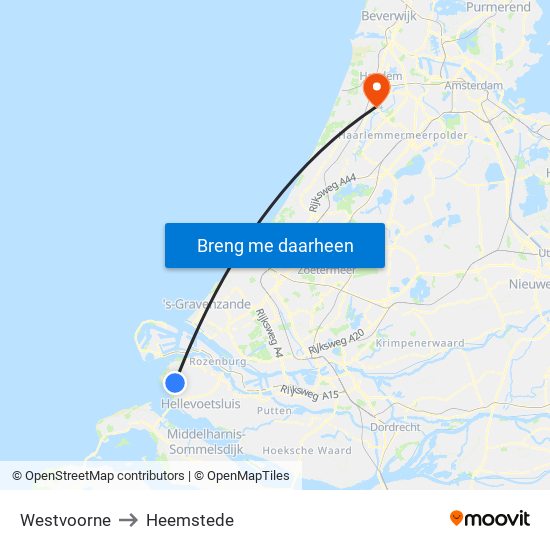 Westvoorne to Heemstede map