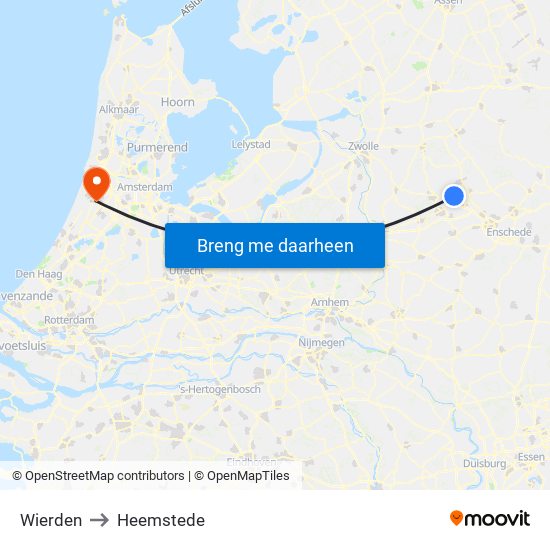 Wierden to Heemstede map