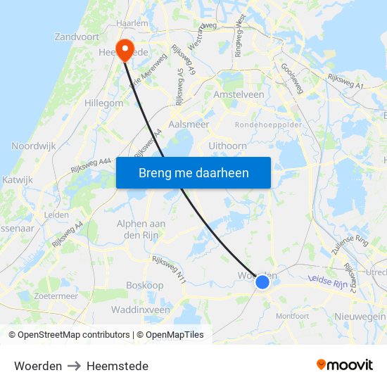 Woerden to Heemstede map