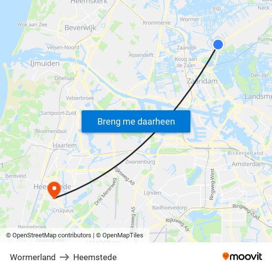 Wormerland to Heemstede map