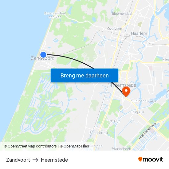 Zandvoort to Heemstede map