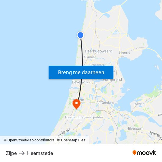 Zijpe to Heemstede map