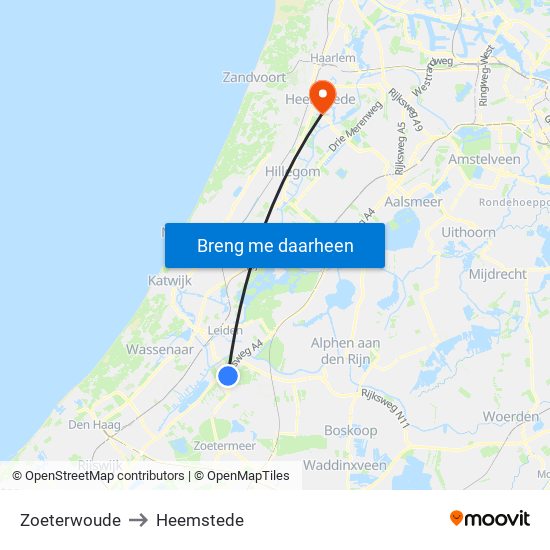 Zoeterwoude to Heemstede map