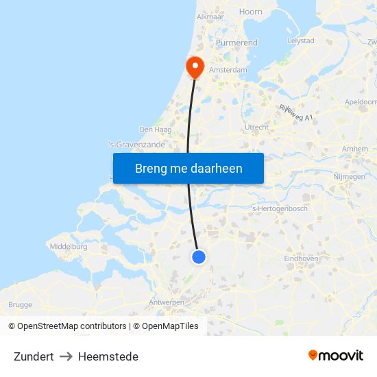 Zundert to Heemstede map