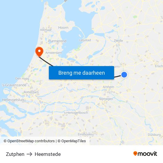 Zutphen to Heemstede map