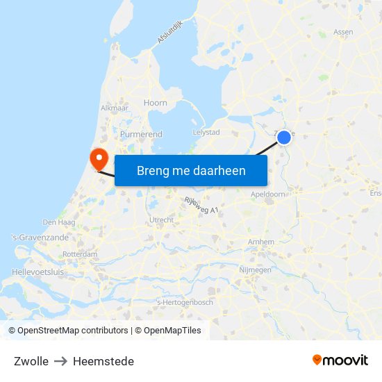 Zwolle to Heemstede map