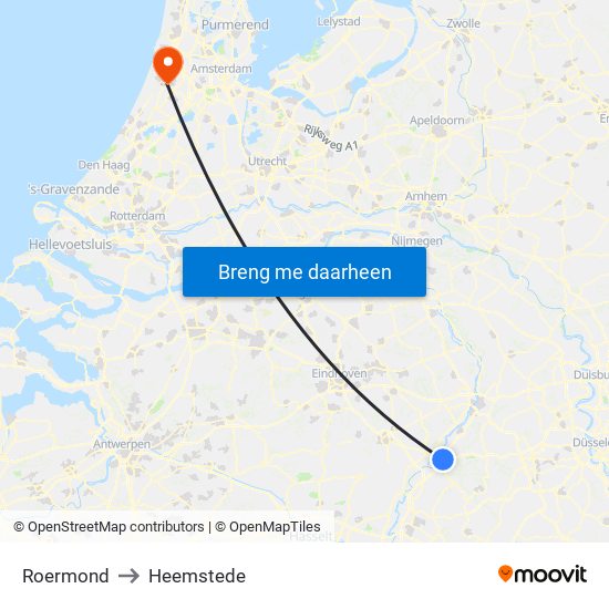 Roermond to Heemstede map