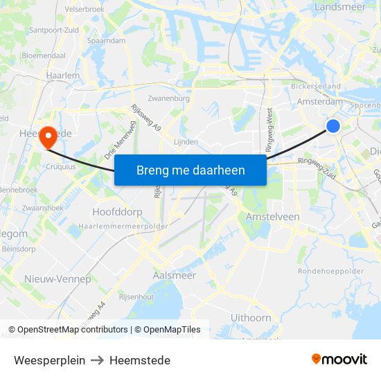 Weesperplein to Heemstede map