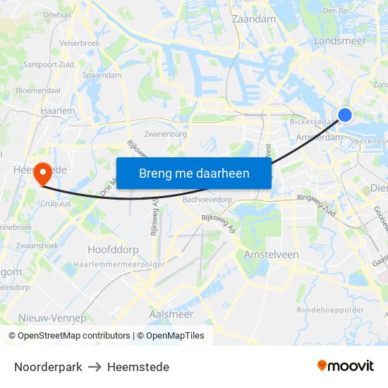 Noorderpark to Heemstede map