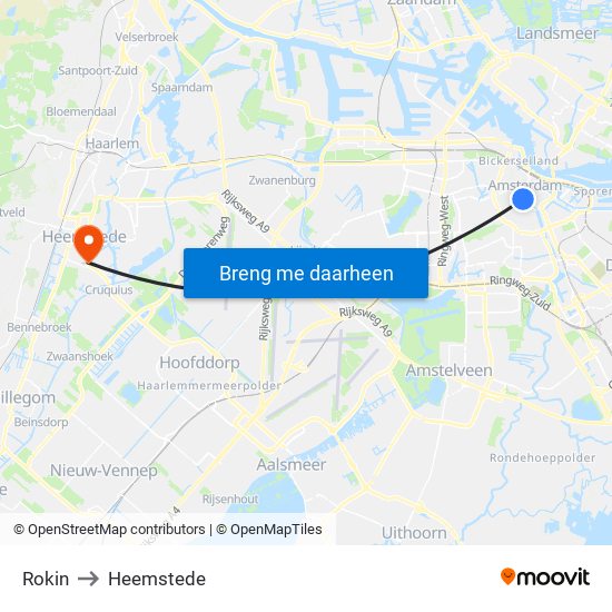 Rokin to Heemstede map