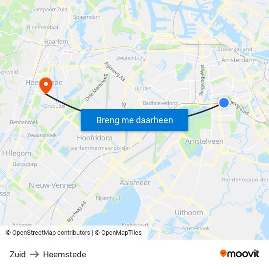 Zuid to Heemstede map