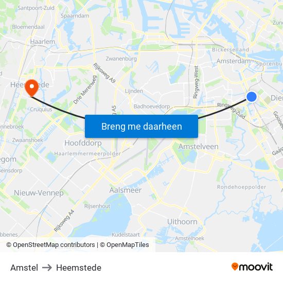 Amstel to Heemstede map