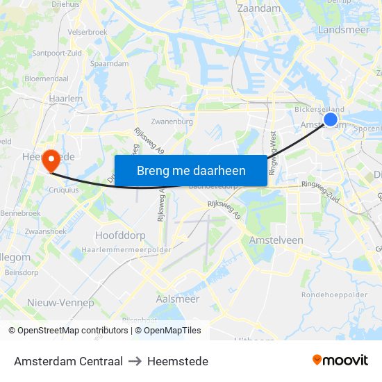 Amsterdam Centraal to Heemstede map