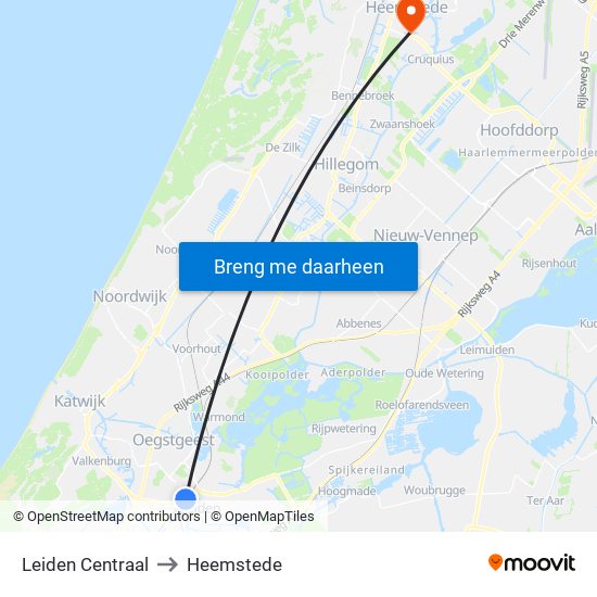 Leiden Centraal to Heemstede map