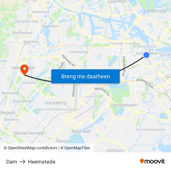 Dam to Heemstede map