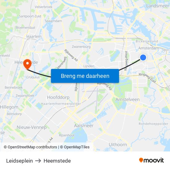 Leidseplein to Heemstede map