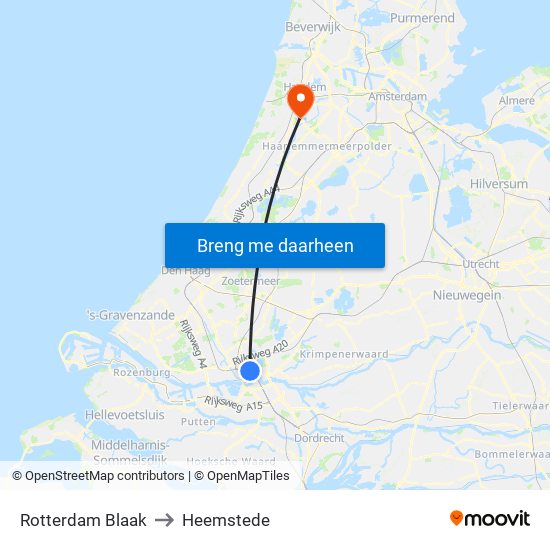 Rotterdam Blaak to Heemstede map