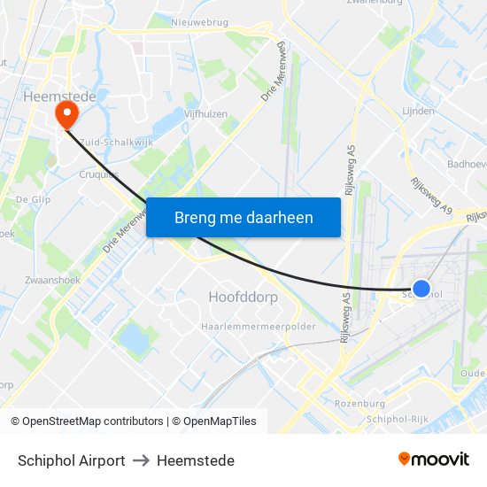 Schiphol Airport to Heemstede map