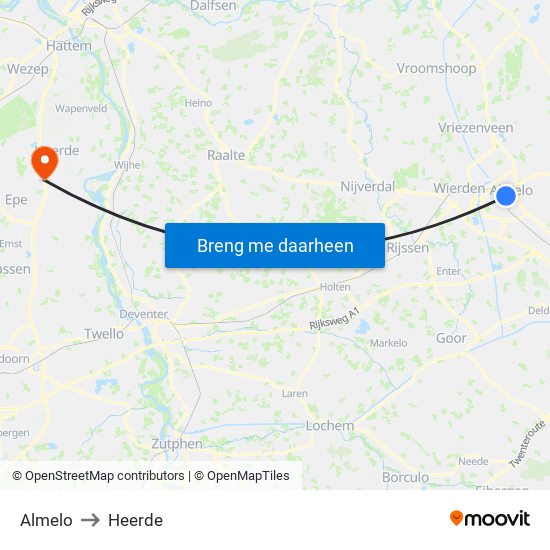 Almelo to Heerde map