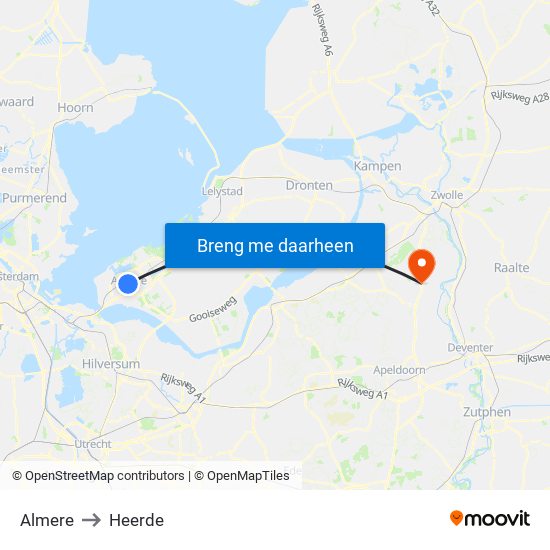 Almere to Heerde map