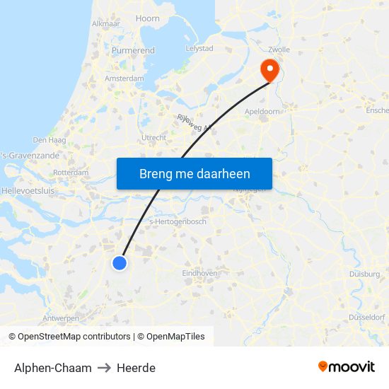 Alphen-Chaam to Heerde map