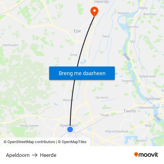 Apeldoorn to Heerde map