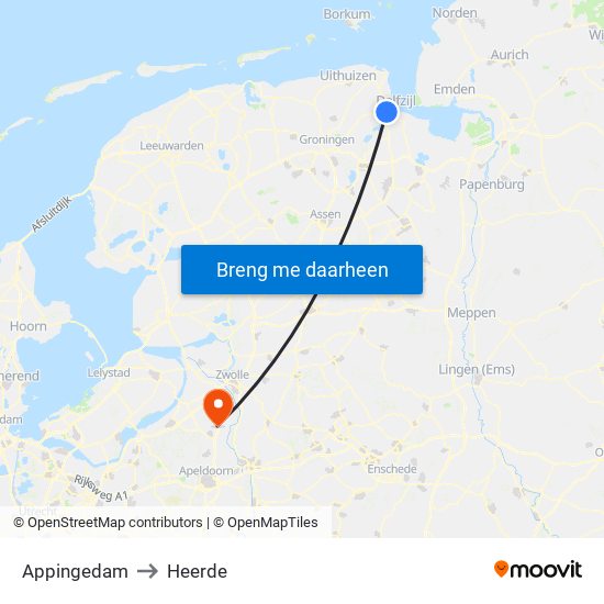 Appingedam to Heerde map