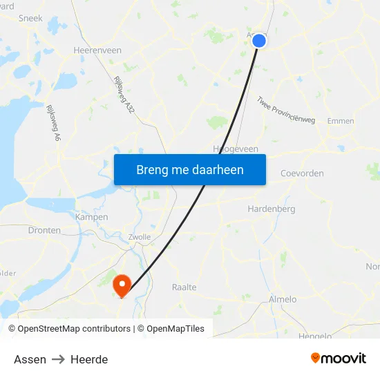 Assen to Heerde map
