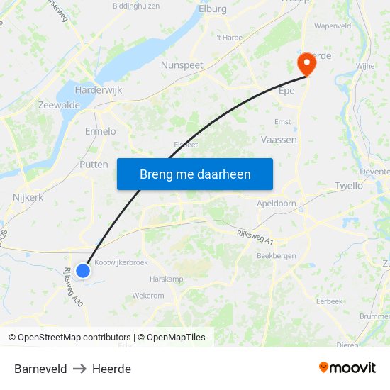 Barneveld to Heerde map