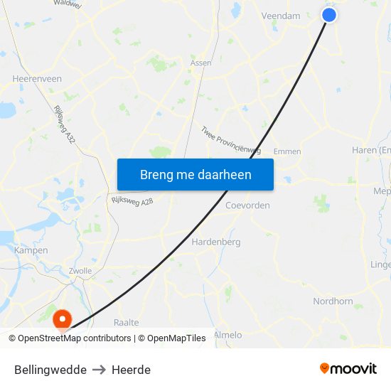 Bellingwedde to Heerde map