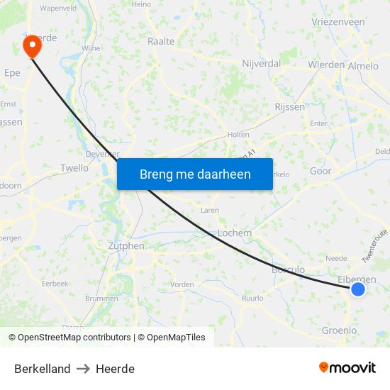 Berkelland to Heerde map