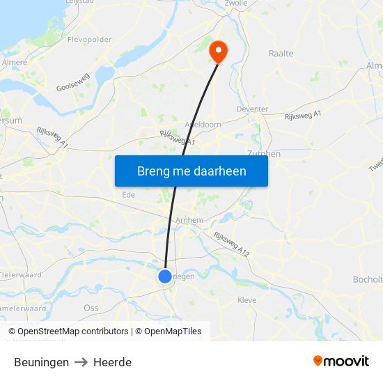 Beuningen to Heerde map