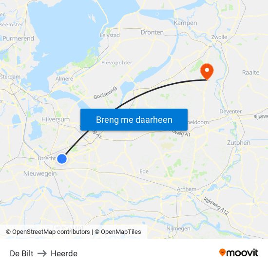 De Bilt to Heerde map
