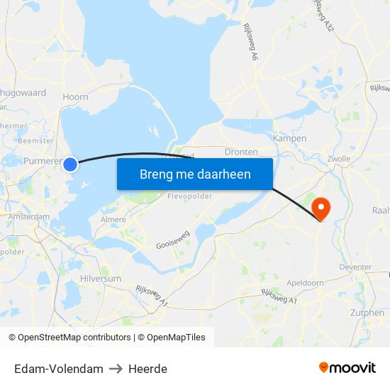 Edam-Volendam to Heerde map