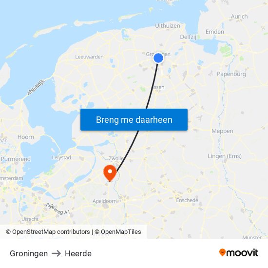 Groningen to Heerde map