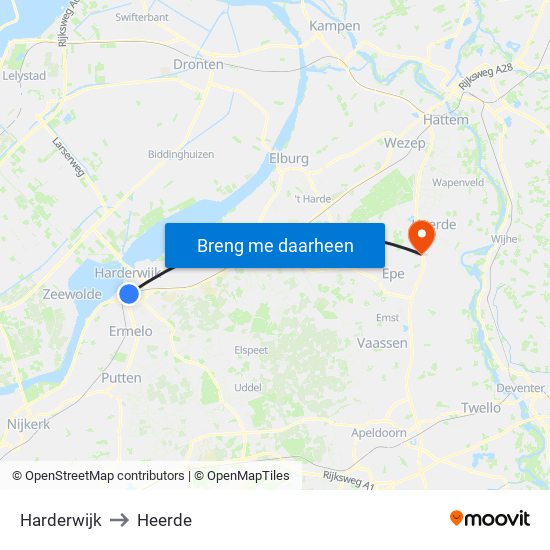 Harderwijk to Heerde map