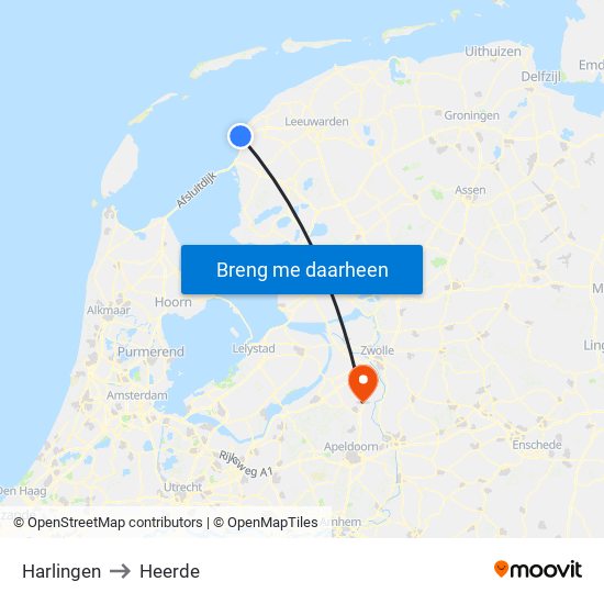 Harlingen to Heerde map