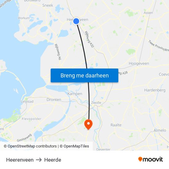 Heerenveen to Heerde map