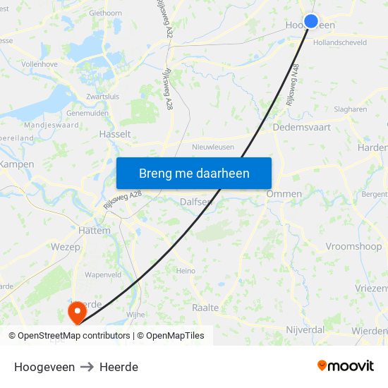 Hoogeveen to Heerde map