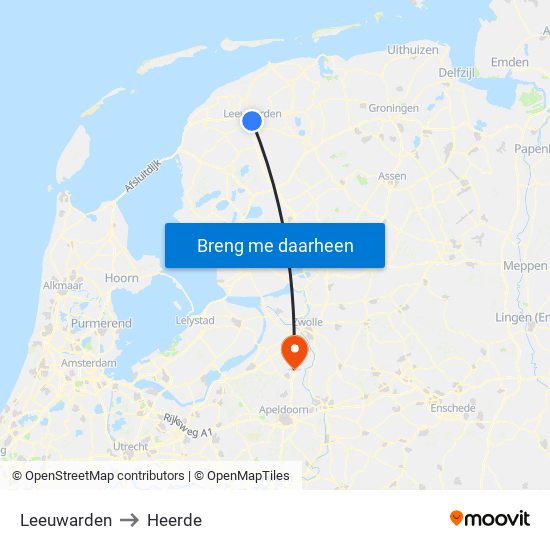 Leeuwarden to Heerde map