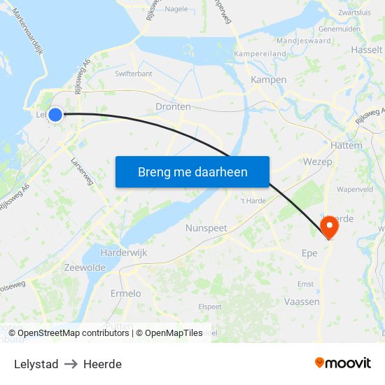 Lelystad to Heerde map