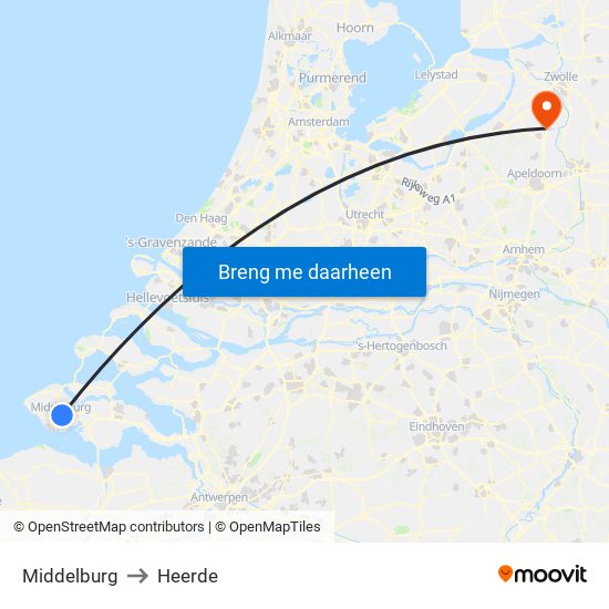 Middelburg to Heerde map