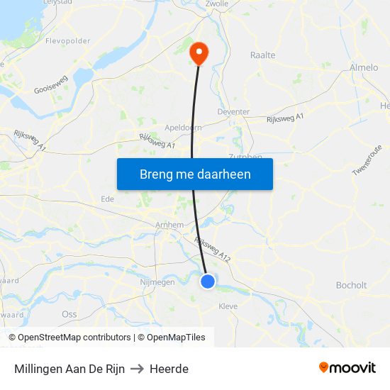 Millingen Aan De Rijn to Heerde map