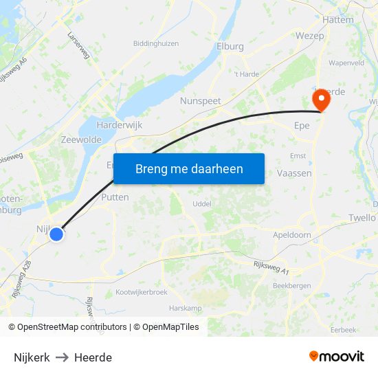 Nijkerk to Heerde map