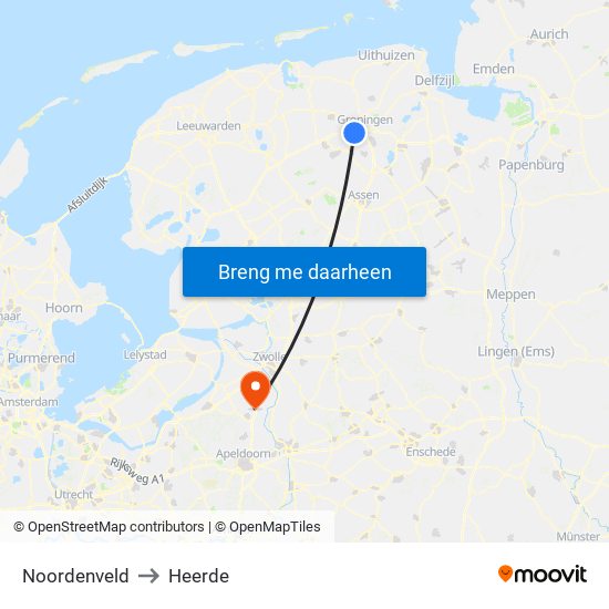 Noordenveld to Heerde map