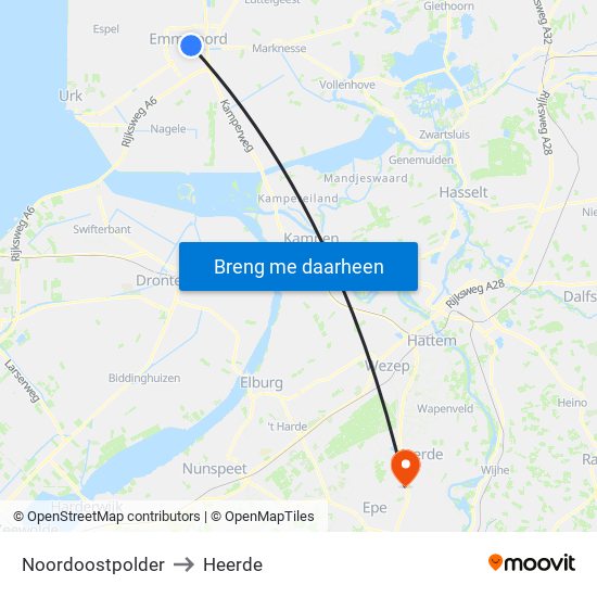Noordoostpolder to Heerde map
