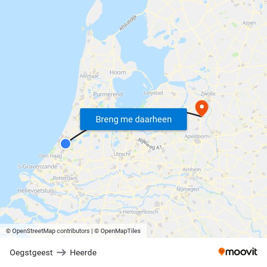 Oegstgeest to Heerde map